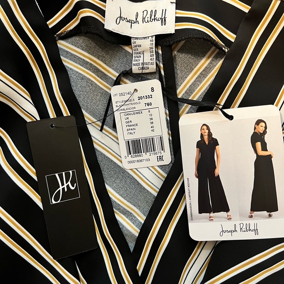Joseph Ribkoff NWT black/gold/white striped pattern blouse size 8 - Picture 2 of 3
